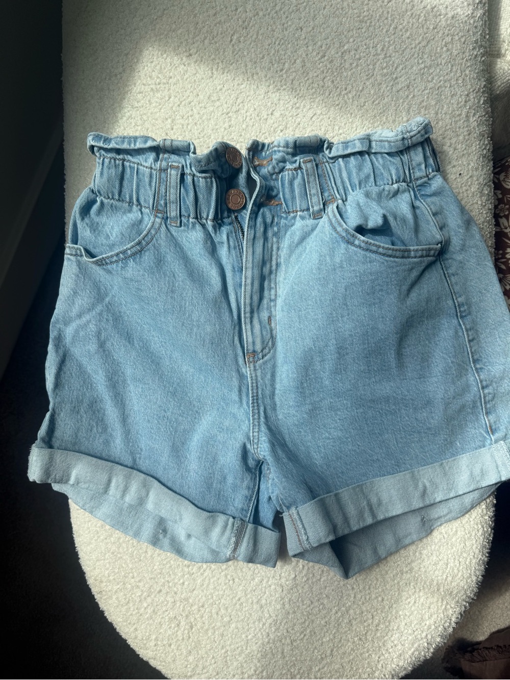 Garage Light Blue Paperbag High-Waist Denim Shorts